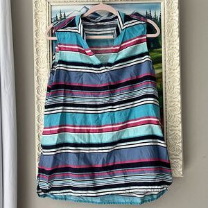 Talbots Tank‎ Top Womens Sz Large Petite Striped Bright Multicolor Summer Preppy